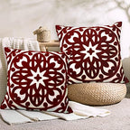 Alysheer Boho Embroidered Throw Pillow Cover 18"x 18" Set of 2, Burgundy‌ - Image 3