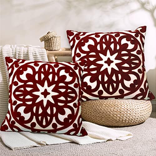 Alysheer Boho Embroidered Throw Pillow Cover 18"x 18" Set of 2, Burgundy‌ - Image 3
