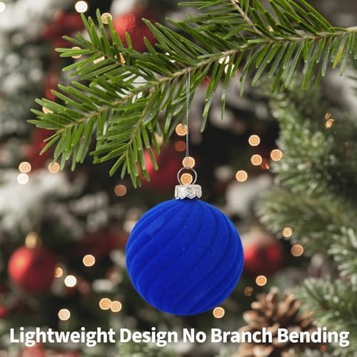 Garvee 25 Pcs Christmas Ball Ornaments, 2.36 in Blue Velvet Flocked Xmas Holiday Ball Set, Shatterproof & Lightweight Plastic Christmas Decorations for Trees Parties - Image 7