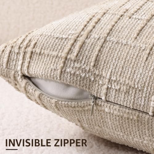 decorUhome Textured Chenille Throw Pillow Covers 22x22 Set of 2 Ivory - Image 3