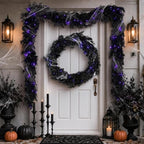 Pre-lit Halloween Garland Decorations Black Real Touch Cedar Cypress with Berry & Spider & Spiderweb Halloween Garland for Mantle, Fireplace, Table, Stairs, Door, Indoor Outdoor Decor, 9FT - Image 4