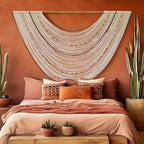 Macrame Wall Hanging Boho Wall Decor Beaded Fiber Art Handmade 57"W*35"L - Image 3