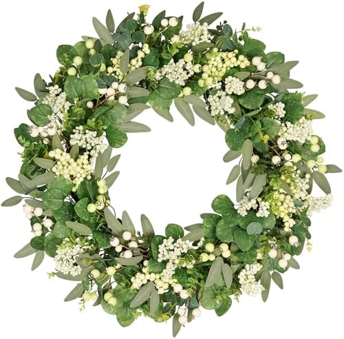 Vlorart 28 inch Eucalyptus Wreath for Front Door, UV Resistant Spring Wreath with Boxwood & Berries, Full & Realistic Greenery Wreaths Spring Decor Outdoor for Home, Farmhouse - All Seasons by Vlorart