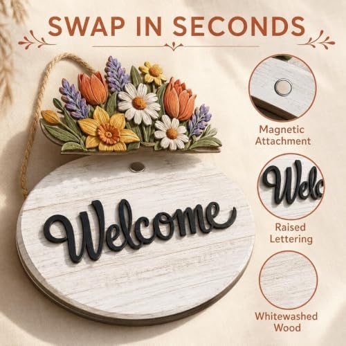 16 Pcs Interchangeable Welcome Sign for Front Door, 12" Wooden Sign - Image 7