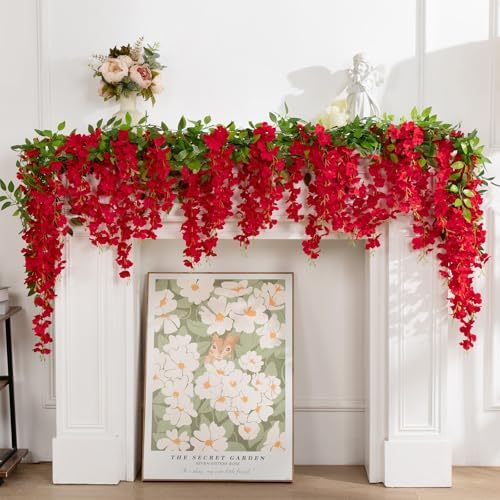 U'Artlines 10Pcs 7.2 Ft/Piece Artificial Wisteria Garland Red - Image 2