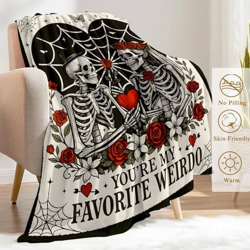Valentine’s Day Decorative Throw Blanket Gifts for Him Her, Gothic Skeleton Couple Decoration Halloween Wedding Gift for Wife, Husband,Romantic Decor, Gift for Boyfriend Girlfriend,60x80 Inch - Image 3