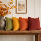 Topfinel Fall Burnt Orange Decorative Throw Pillows Covers 24x24 Inch Set of 4,Yellow Green Gradient Series Corduroy Striped Square Pillow Case,Western Modern Cushion Cover for Couch Sofa Bedroom - Image 5