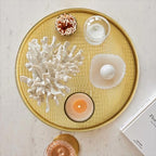 HofferRuffer Round Serving Tray 20'', Elegant Faux Leather Circle Ottoman Table Tray, Serve Tea Coffee Breakfast in Bedroom Living Room Kitchen (Gold, 20") - Image 4
