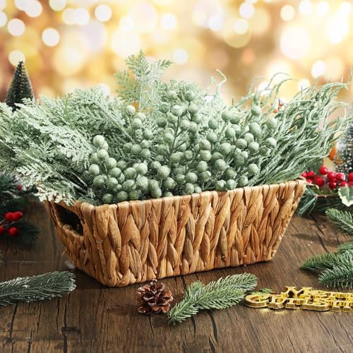 75 Pcs Christmas Glitter Tree Picks 3 Styles Berry Stems, Light Green - Image 4