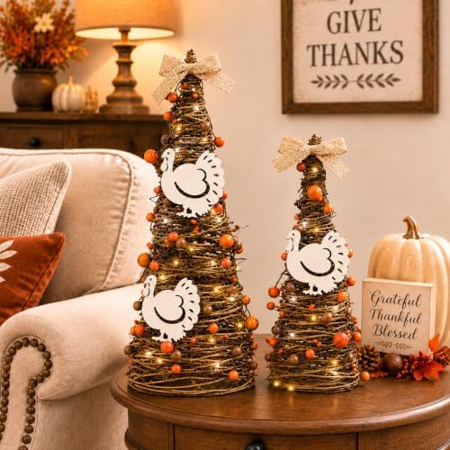 Lighted Thanksgiving Table Tree, Turkey Centerpiece Decor, Fall Decor - Image 4