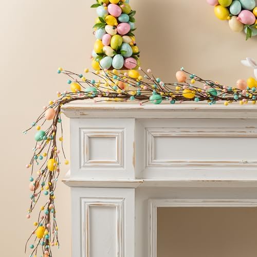 Glitzhome 6ft Easter Garland Decorations Egg & Berries Garland for Easter Spring Party Holiday Fireplace Mantel Front Door Table Decor - Image 3