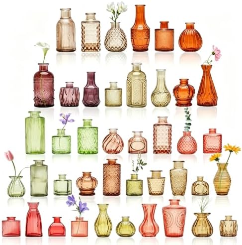 42 Pcs Vases Bulk Colored Glass Bud Vases Set, Assorted Vintage Bud Vases by Unknown