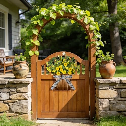 Spring Hanger Basket Wreath for Front Door 15" Yellow Daisy Basket Artificial Green Eucalyptus Leaves with Lavender Summer Wreaths Baskets for Indoor Farmhouse Porch Entryway Wall Home Decor - Image 3