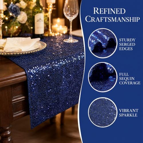 ShinyBeauty Navy Blue Table Runners 12x108” Sequin Runner for Table 20Packs - Image 3