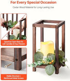 VEVOR 12 Set/36 Pcs Wooden Wedding Lantern Centerpiece, Includes 12 Wooden Lantern Candle Holder 12 Flameless LED Candle 12 Eucalyptus Leaves Wreath for Wedding Table Party Farmhouse Decor, Brown - Image 3