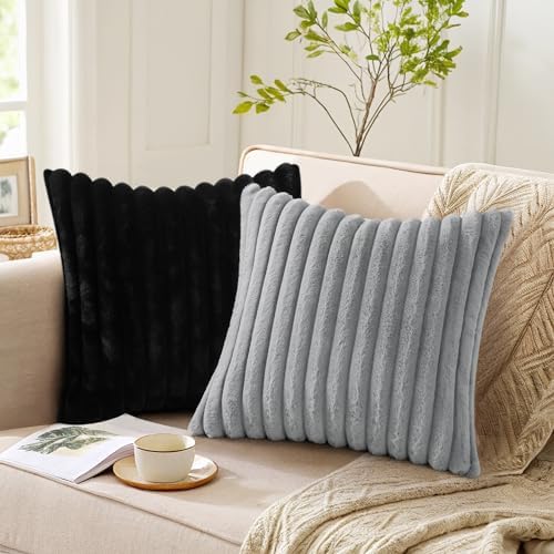 Pallene Faux Fur Decorative Throw Pillow Covers 20x20 Set of 2, Black - Image 4