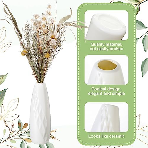 10 Pack Composite Plastic Flower Vases Bulk White Small Tall Conic Floral Vases for Centerpieces Unbreakable Bud Vase for Wedding Party Living Room Decor (Elegant) - Image 3