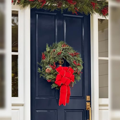 Balsam Hill Outdoor Red Berry Pine Christmas Wreath - Fresh Traditional Front Door Wreath with Natural Elements with LED Clear Lights, Plug-in, 48" - Image 2