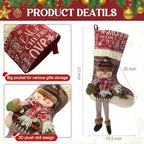 Foaincore Vintage Christmas Stocking 6 Pack 18 Inches with 6 Pieces Zinc Alloy Stocking Holders Fireplace Adjustable Holders for Family Holiday Mantel(Snowman) - Image 2