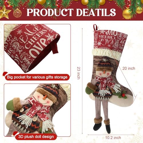 Foaincore Vintage Christmas Stocking 6 Pack 18 Inches with 6 Pieces Zinc Alloy Stocking Holders Fireplace Adjustable Holders for Family Holiday Mantel(Snowman) - Image 2