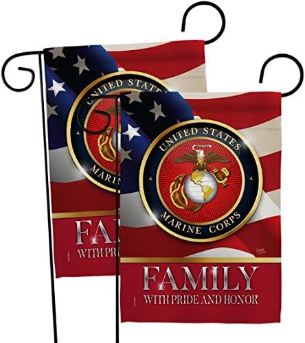 US Marine Family Honor Garden Flag 2pcs Pack American Flags for Outside House Armed Forces Corps USMC Semper Fi United State American Military Veteran Retire Official Banner Small Yard Gift 13 X 18.5 by Breeze+Decor