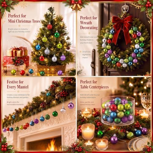 Shappy 216 Pcs Mini Christmas Ball Ornament 1.18 Inch,Mixed Colors - Image 7