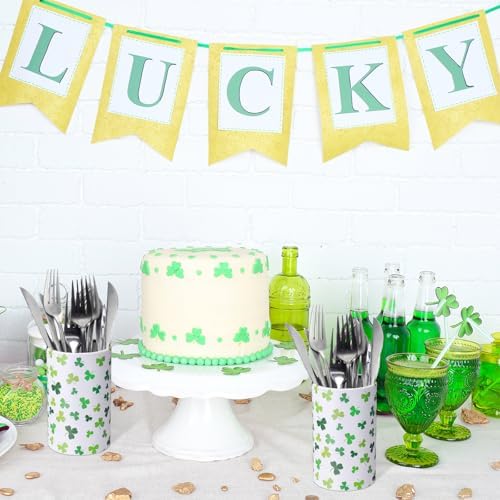 Remerry 6 Set 5 Inch St. Patrick's Day Clover Vase Table Centerpiece Shamrock Round Flower Box with Paper Removable Foam Green Clover Leaves Vase for Irish Wedding Holder Kitchen Home Party Decoration - Image 6