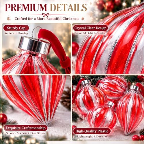 Civaner 9 Pcs Vintage Neutral Christmas Ball Ornaments, Red and Clear - Image 4