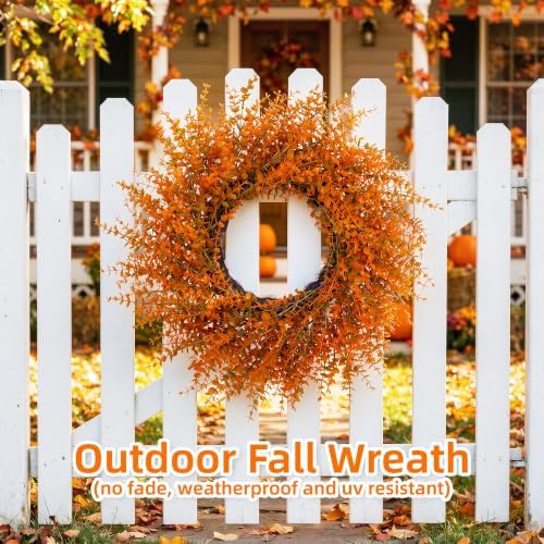 26" Autumn Fall Wreath with Orange Eucalyptus Leaf for Front Door/Outdoor - Image 4