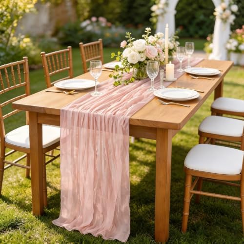 DeZerlor Dusty Pink Cheesecloth Table Runners 12 Pack Summer Boho Runners - Image 3