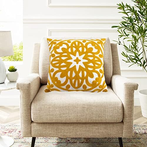 Alysheer Embroidered Decorative Throw Pillow Cover 20"x 20", 1pc Mustard - Image 6