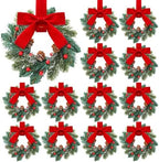 Knitgrip 12 Pcs Mini Christmas Kitchen Wreath with Red Bow Pine Cone Decor by Knitgrip