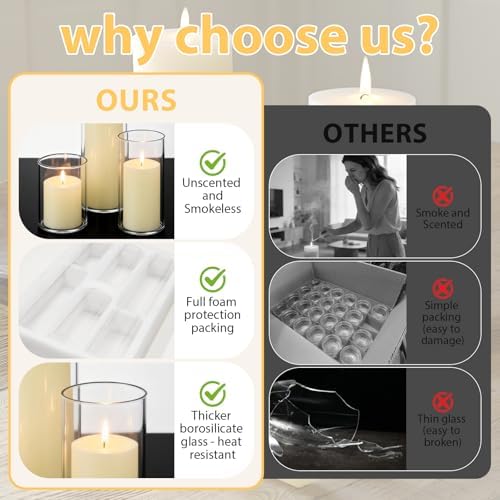 12-Pack Ivory Pillar Candles (2''X3,4,6) & 12-Pack Glass Cylinder Vases(2.6''X5,6,8),Hurricane Candles,Wedding Centerpiece Decor Set-Mixed Heights for Table, Proposal, Event. - Image 5