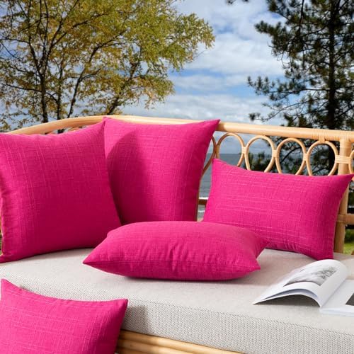 Kevin Textile Outdoor Waterproof 24”x24” Pillow Covers 2 Pack, Hot Pink - Image 4