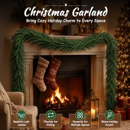 Grooy 6FT Christmas Norfolk Pine Garlands Set of 2 for Mantel Decor - Image 2