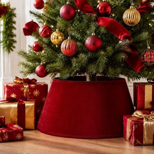 Skylety Red Velvet Christmas Tree Collar 24‘’ Tree Base Cover - Image 4