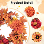 Fall Wreaths for Front Door Decor Artificial Flower, 24" Pumpkin Autumn - Image 4
