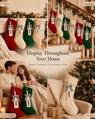 houscly 18 Inch Personalized Christmas Stockings with Name Tags Set of 6 - Image 7