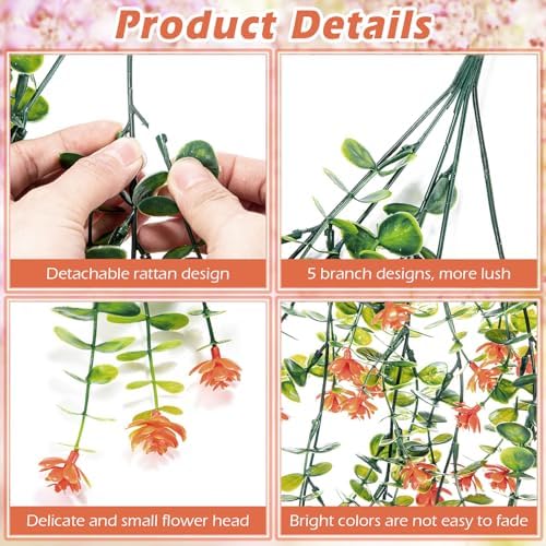 Hotop 6 Pcs Artificial Hanging Plants Ivy Vine with Flowers, Mixed Colors - Image 3