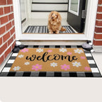 Tinideya 2 Pcs Spring Door Mat Outdoor Layered Pink Flower Welcome Mat - Image 5