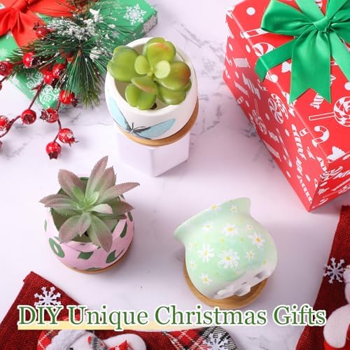 Remerry 18 Pcs 3.5 Inch Mini DIY Ceramic Succulent Pots with Bamboo Tray - Image 2