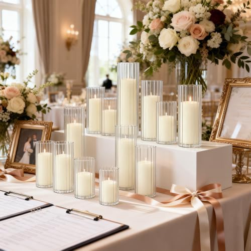 36 Pack Ivory Pillar Candles + 36 Pack Vertical Ribbed Clear Glass Cylinder Holders, Hurricane Candle Shades for Wedding, Home, Party Table Centerpieces Decor - Image 6