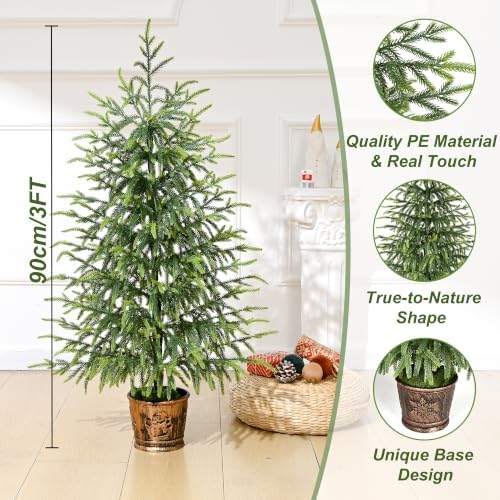 BLEUM CADE 2 Pack 3FT Small Norfolk Pine Tree, Table top Christmas Tree - Image 2