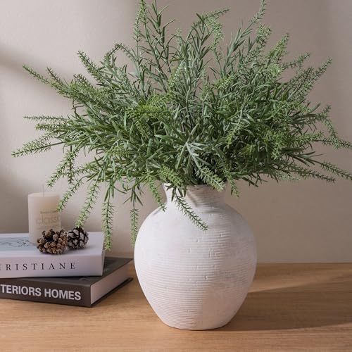 Ceramic Flower Vase Home Decor, 7.4 in Farmhouse Table Vases Rustic Vintage Living Room Kitchen Bedroom Decoration Pottery Decorative Vases for Flowers House Shelf Office Desk Dining Entryway, White - Image 2