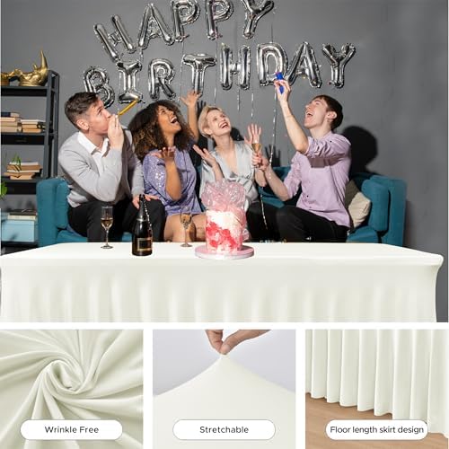 4 Pack Beige Spandex Table Covers 6ft Rectangle Ruffle Skirts for Party - Image 4