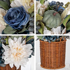 Hollyone 13.8" Fall Flowers Arrangement in Baskets Pot Outdoor Indoor Fake Pumpkin Hydrangea Peonies Artificial Flower in Woven Baskets Fall Decor Blue White Faux Plants Porch Home Autumn Decorations - Image 3