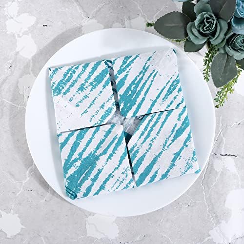 FINGERCRAFT Cloth Napkins Set of 12 Cotton Linen, 20x20 Inch, Shibori Teal - Image 5