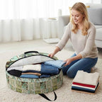 Leaves Round Storage Bag 24 Inch, Vintage Stitching Clothes Storage Container with Handles Heavy Duty Organizer for Comforter, Bedding & Holiday Wreaths - Image 3