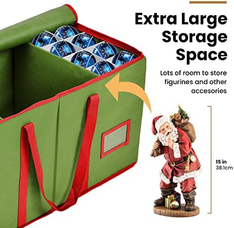 Holiday Cheer Premium Christmas Ornament Storage – Christmas Storage Container Perfect for Holiday Decorations and Ornament Storage Box – Fits 128 Holiday Ornaments – Tear-Proof Fabric - Image 3
