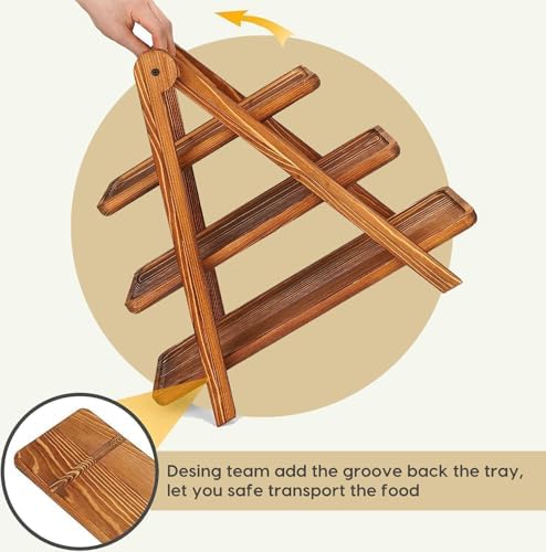 Wooden 3 Tier Serving Tray, Detachable Cupcake Stand, Rectangle Serving Platter Three Tiered Stand,Fruit,Appetizer,Dessert Decorative Tray Decor Party Food Table Display - Image 6
